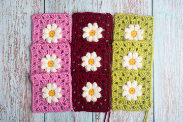 Colorful crochet flower granny squares