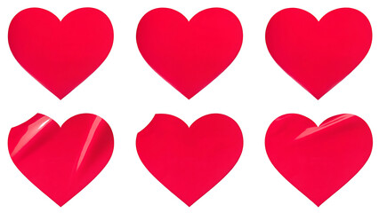 red color heart shape sticker set isolated on white background PNG. GENERATIVE AI
