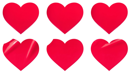 red color heart shape sticker set isolated on white background PNG. GENERATIVE AI