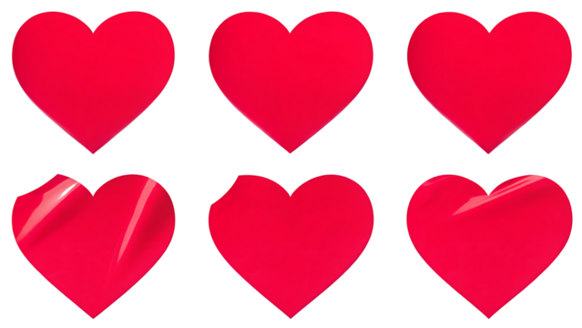 red color heart shape sticker set isolated on white background PNG. GENERATIVE AI - Powered by Adobe