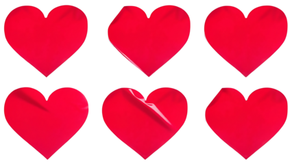 red color heart shape sticker set isolated on white background PNG. GENERATIVE AI