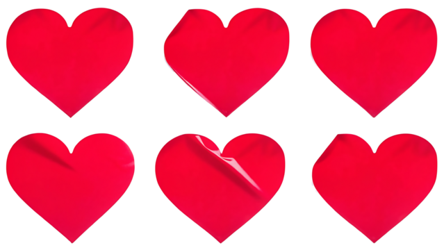 red color heart shape sticker set isolated on white background PNG. GENERATIVE AI