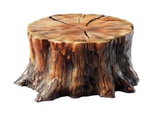 Tree stump installation urban park wood sculpture nature isolated on transparent background, png