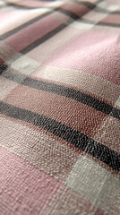 Close-up of textured fabric with pink, brown, and black stripes, showcasing a detailed surface pattern ideal for background or design element