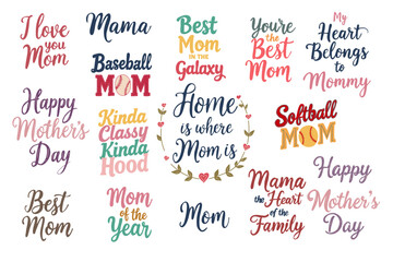 Mother's Day lettering design set. Hand written colorful typography vector fonts.