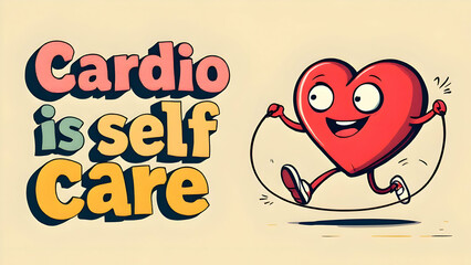 Cardio is Self Care: Heart Illustration Promoting Exercise and Well-being