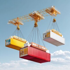 Crane Lifting Colorful Containers Against Clear Blue Sky