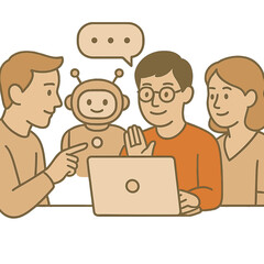 Obraz premium Team collaborating with AI technology at a laptop 
