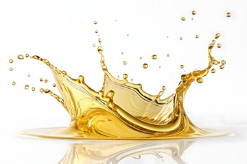 Golden Oil Splash on White Background - Cooking or Liquid Concept for Food Advertisement