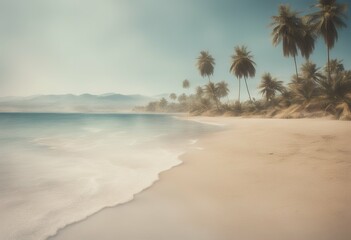 watercolor trees beach palm background summer seascape water vignetting tranquil lagoon blue island day relaxation illustration texture exotic ocean coastline horizon sea painting paradise drawing