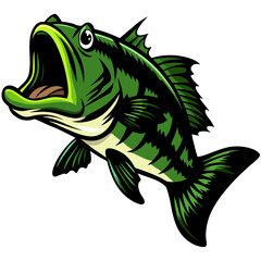 Fierce Green and Yellow Largemouth Bass Illustration - High-Energy Fish Artwork