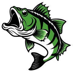 Fierce Largemouth Bass Illustration – High-Energy Green and Yellow Fish Art