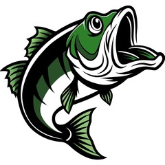 Fierce Largemouth Bass Illustration – High-Energy Green and Yellow Fish Art