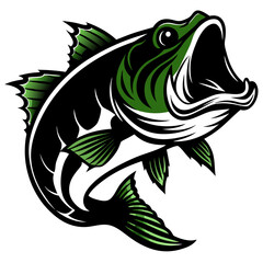 Fierce Green and Yellow Largemouth Bass Illustration - High-Energy Fish Artwork