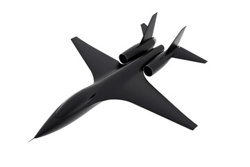 A sleek, futuristic aircraft with a streamlined design and dual engines, showcasing an innovative aesthetic.