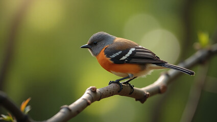 Fototapeta premium Colorful Bird Resting on Wooden Branch