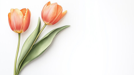 Fototapeta premium Elegant tulips with soft peach hues on a white background