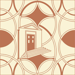 Fototapeta premium Minimal Line Art of Classical Building with Abstract Geometric Background