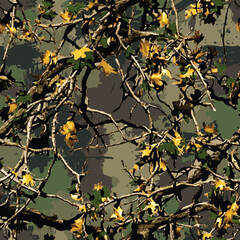 Vector hunting camouflage seamless pattern design. Camouflage background. Deer hunting, forest, jungle texture. Realistic tree seamless pattern. Digital camouflage  © Rashid