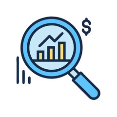 Magnifying Glass with Financial Chart Icon Design