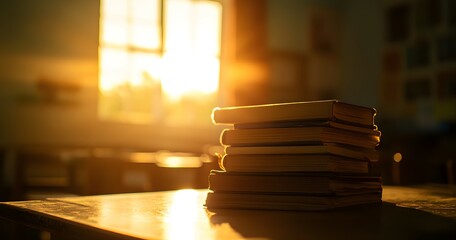 Stack of cookies on table with sunlight streaming through window in background.