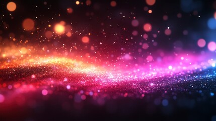 Colorful lights with bokeh effect and glowing particles in a dark atmosphere