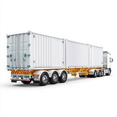 Heavy Duty Freight Truck with Double Containers on White Background