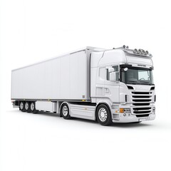 White Semi-Truck on Isolated Background with Cargo Trailer