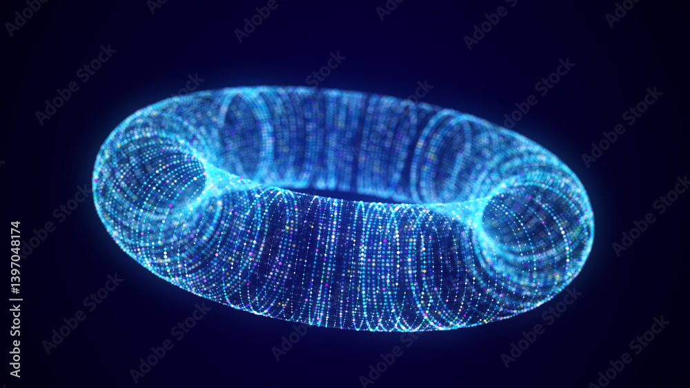 Poster color wireframe torus with connection dots and lines. 3d geometric form. realistic isolated model. 3