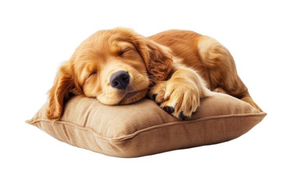 Sleeping puppy on pillow home pet isolated on transparent background, png