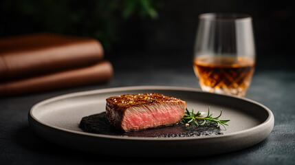 A5 Japanese Wagyu Steak with Black Truffle and Gold Dust. Ultimate Luxury Meat Experience, Fine Dining Showcase