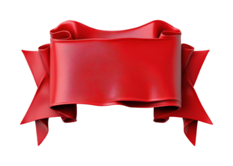 Elegant red ribbon banner for promotions isolated on transparent background, png