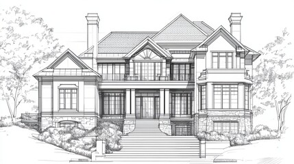 Fototapeta premium Collection of detailed architectural drawings and blueprints for construction illustration