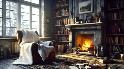 Cozy Living Room with Fireplace and Comfortable Chair Decor