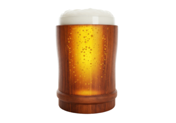 Isolated Wooden Beer Mug with Frothy Beer