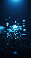 Obraz premium Blue Cube Network: Abstract Tech, Data, and Connection Visual - Futuristic & High-Tech Digital Art