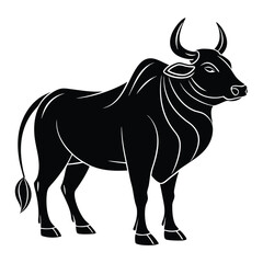 Rural Ox Silhouette Indian Farming Livestock Vector Art