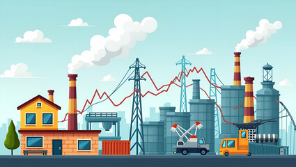Visualizing Economic Slowdown: Declining Industrial Output, Reduced Consumer Activity, and Market Contraction in Key Sectors - Stock Photo Concept