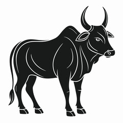 Big Horned Indian Ox Black Silhouette Farm Graphic