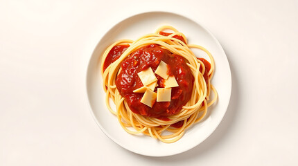 Spaghetti dengan Saus Marinara Merah dan Lelehan Cheddar di Tengah