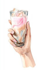 Watercolor Iced latte in Plastic cup,caramel,milk coffee,Hand painted watercolor set with coffee drinks for cafe menu,Stunning Coffee Watercolor Paintings with Clipart Elements,copy space.