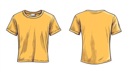 Naklejka premium flat sketch of a yellow t-shirt. - front and back view.