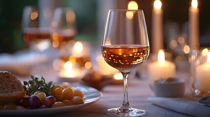 Naklejka premium Candlelit gourmet dinner with brandy and indulgent fare