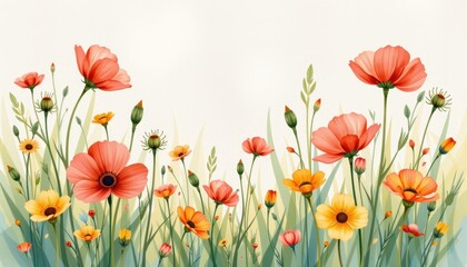 Vibrant Spring Meadow Wildflowers Blooming in a Lush Garden Beautiful Floral Border Design