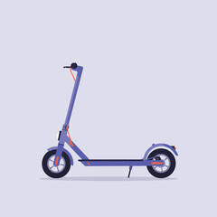 Purple electric scooter side view in sleek minimal design, showcasing modern transportation innovation, vector illustration