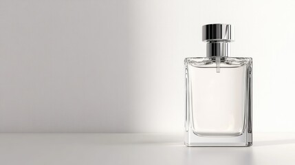 Elegant Glass Perfume Bottle on Minimalist White Background