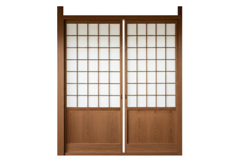 Isolated Japanese Shoji Sliding Doors with Traditional Paper Screens