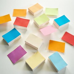 Fototapeta premium Blank craft business cards scattered on white surface, branding, handmade, empty