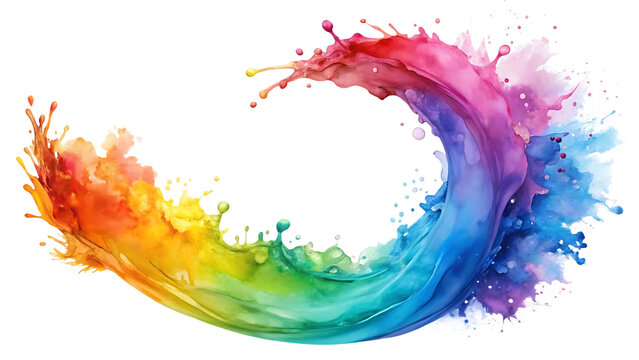 Colorful paint splash forming a semi circle on a black isolated background on transparent background