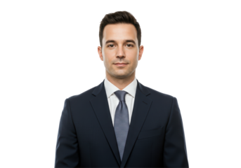 Isolated Young Confident Businessman in a Navy Suit